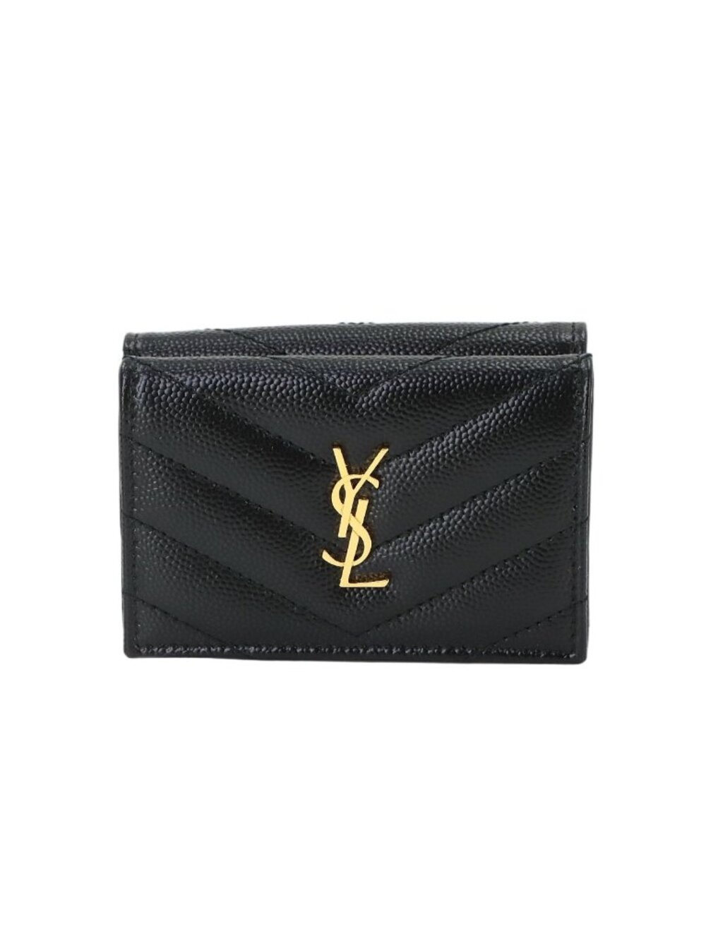 Saint Laurent Cassandra Origami Tiny Wallet Trifold Leather Black
